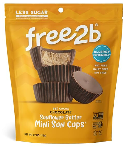 Free2b Sunflower Butter Mini Sun Cups, Safe for School and Allergy Friendly - Gluten-Free, Dairy-Free, Nut-Free, and Soy-Free - Chocolate, 4.2 oz Resealable Bag (Pack of 1)