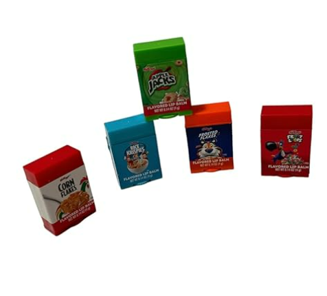 Taste Beauty 5-Piece Kelloggs Cereal Flavored Lip Balm Vending Machine Set, Cute Cereal Box Shaped Balms, Includes Corn Flakes, Rice Krispies, Frosted Flakes, Apple Jacks, & Fruit Loops