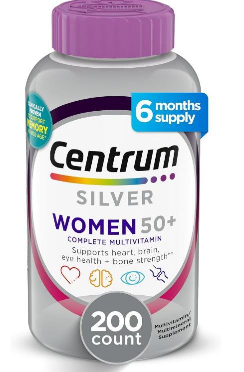 Centrum Silver Women's Multivitamin for Women 50 Plus, Multivitamin/Multimineral Supplement with Vitamin D3, B Vitamins, Non-GMO Ingredients, Supports Memory and Cognition in Older Adults - 200 Ct