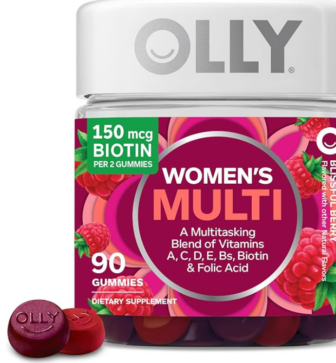 OLLY Women's Multivitamin Gummy, Vitamins A, D, C, E, Biotin, Folic Acid, Adult Chewable Vitamin, Berry Flavor, 45 Day Supply - 90 Count