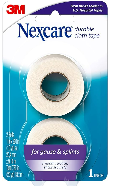 Nexcare Durable Cloth Tape, Woven Tape, Securely Holds Bulky Wound Dressing - 1 In x 10 Yds, 2 Rolls of Tape