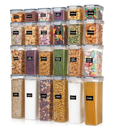 Airtight Food Storage Containers with Lids, Vtopmart 24 pcs Plastic Kitchen and Pantry Organization Canisters for Cereal, Dry Food, Flour and Sugar, BPA Free, Includes 24 Labels，Black