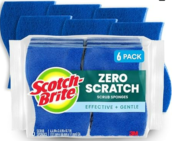 Scotch-Brite Zero Scratch Scrub Sponge, 6 Kitchen Sponges for Cleaning Around the Home, Bathroom & More, Scratch-free Dish Scrubber, Multi-surface Safe, Best for Nonstick Pots and Pans