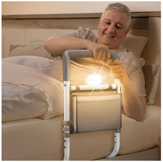 Adjustable Bed Rails for Elderly Adults Safety with Night Light & Bag, Bed Assist Rails for Seniors with Sturdy Double Crossbar Protects Seniors from Falling, FSA/HSA Eligible, Tool-Free