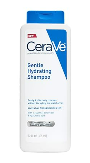 CeraVe Gentle Hydrating Shampoo, With Ceramides, Niacinamide & Hyaluronic Acid For Soft, Healthy Looking Hair & Scalp, Sulfate Free & Color Safe Shampoo, For All Hair Types, 12 Oz