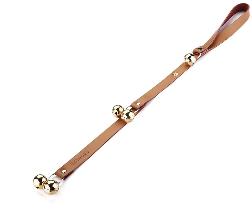 Leather Dog Doorbells for Door Knob/Potty Training/Go Outside, Length Adjustment Copper Dog Bell, Housetraining Hanging Bell, Brown Leather Golden Bells.