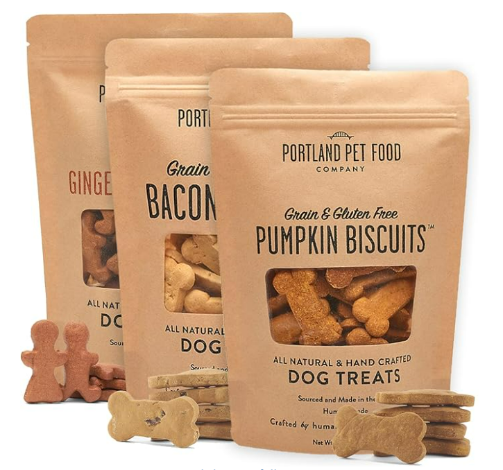 Portland Pet Food Company Natural Dog Treats Variety Pumpkin Gingerbread & Bacon Dog Biscuits - Grain-Free, Human-Grade Healthy Training & Snacks - Puppy, Small, Large Breed - Made in the USA - 3 Pack