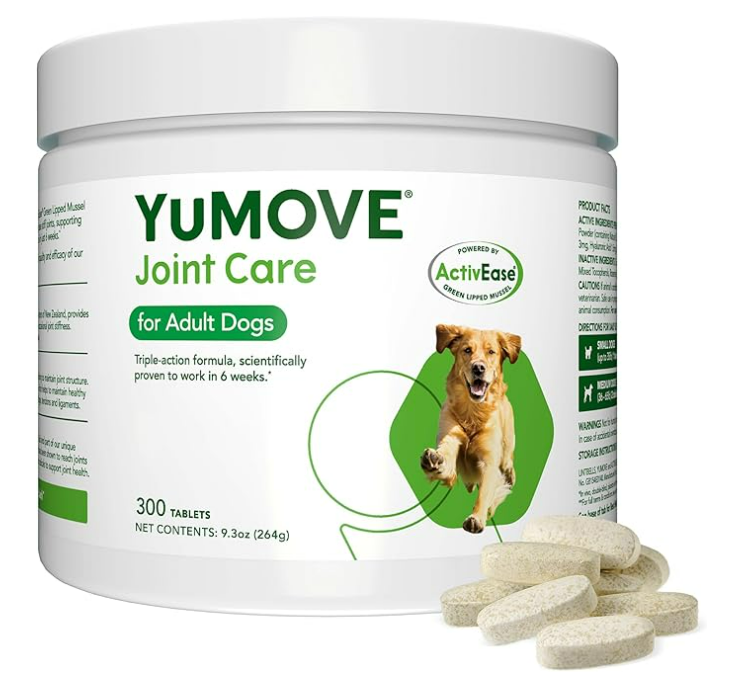 Yumove Hip and Joint Supplement for Dogs with Glucosamine Chondroitin, Omega 3, Hyaluronic Acid, & Green Lipped Mussel - Dog Joint Supplement - for Adult Dogs (300 Chewable Tablets)