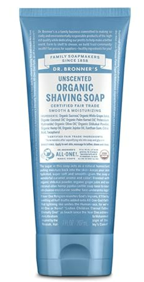 Dr. Bronner's - Organic Shaving Soap (Unscented, 7 Ounce) - Certified Organic, Sugar and Shikakai Powder, Soothes and Moisturizes for Close Comfortable Shave, Use on Face, Underarms and Legs