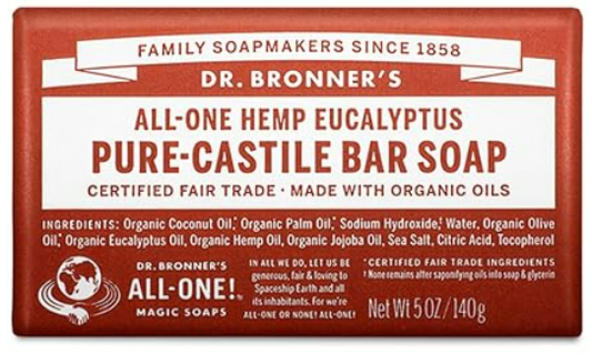 Dr. Bronner's - Pure-Castile Bar Soap (Eucalyptus, 5 ounce) - Made with Organic Oils, For Face, Body and Hair, Gentle and Moisturizing, Biodegradable, Vegan, Cruelty-free, Non-GMO